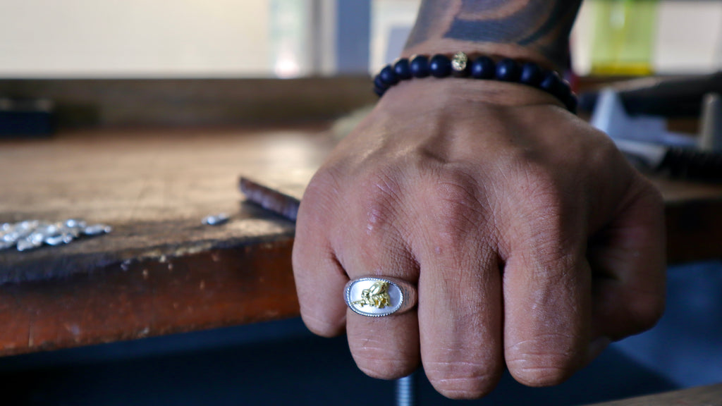 Navy SeaBee mens Ring in gold and silver