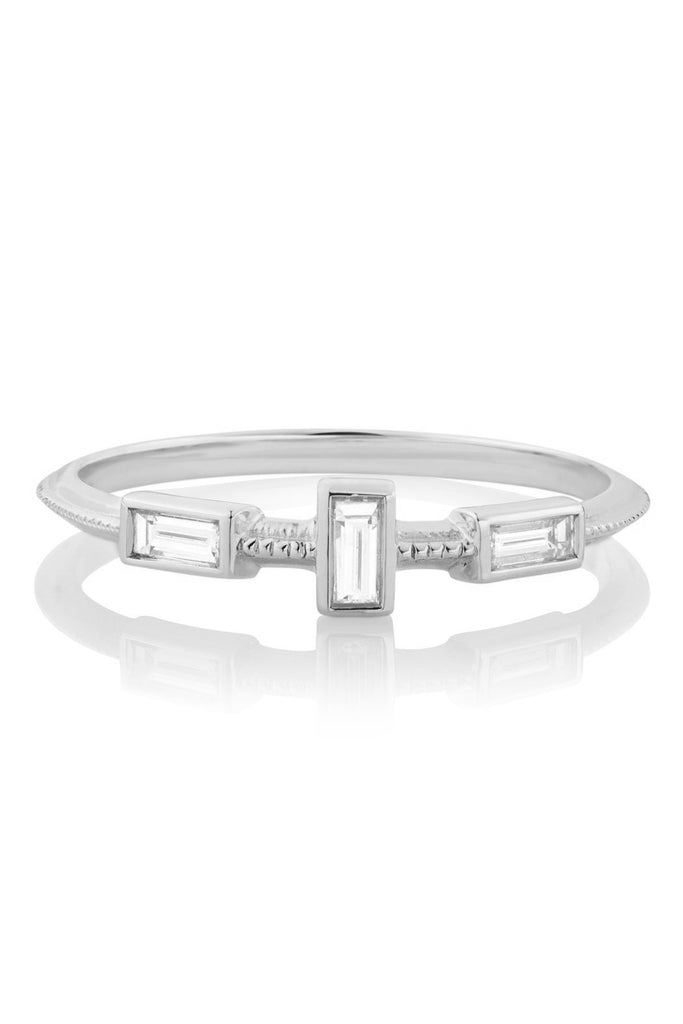 Triple Diamond Baguette Ring with Milgrain Detail