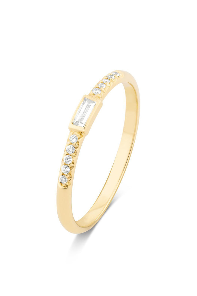 Diamond Baguette Ring with Round Diamond Accents