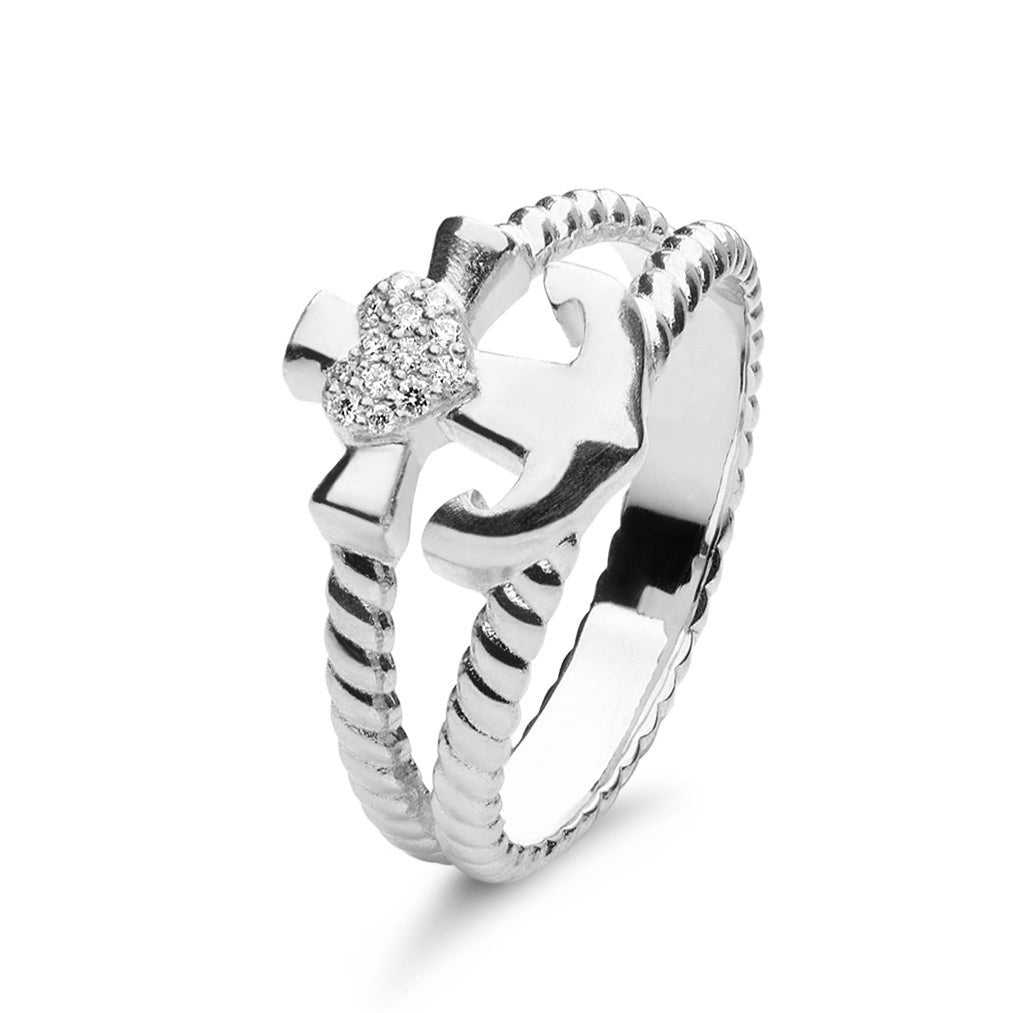 Diamond Heart, Anchor & Cross Ring