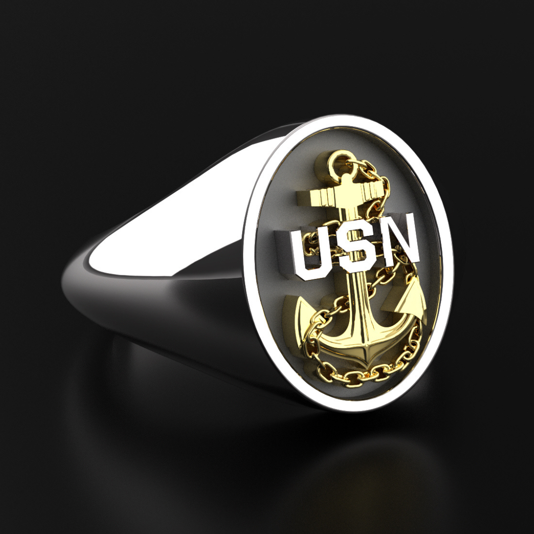 Premium US Navy Chief Signet Ring in silver and gold